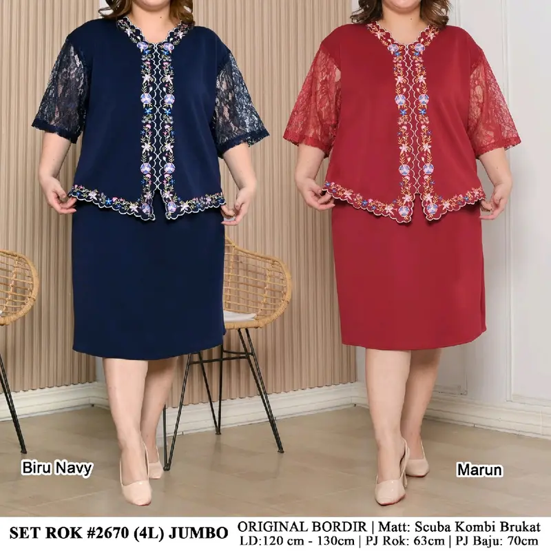Setelan Rok 2670 Original Bordir  Mat : Scuba Import 1