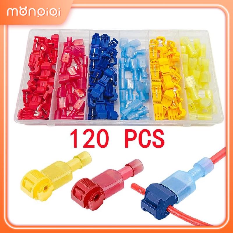 Hộp 120 Kẹp Nối Dây Điện Đầu Cuối Dạng Chữ T Cách Nhiệt Nhanh Chóng Không Lột Hộp Khối Thiết Bị Đầu Cuối Loại 120pcsT Chất Liệu Đồng Nylon Màu Sắc Đa Dạng