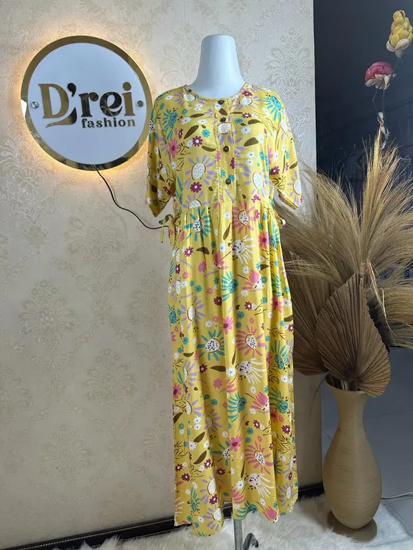 D'rei Fashion Baju Daster Motif Kerang Kancing Tali Samping | Daster Milan | Daster Button | Daster Panjang | Daster Bunga Kerang 2