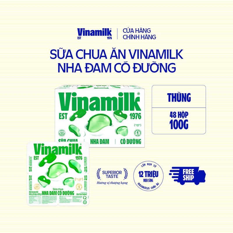 [CHỈ GIAO THÀNH PHỐ LỚN TRONG 10KM] THÙNG 48 HỘP SỮA CHUA ĂN VINAMILK NHA ĐAM CÓ ĐƯỜNG