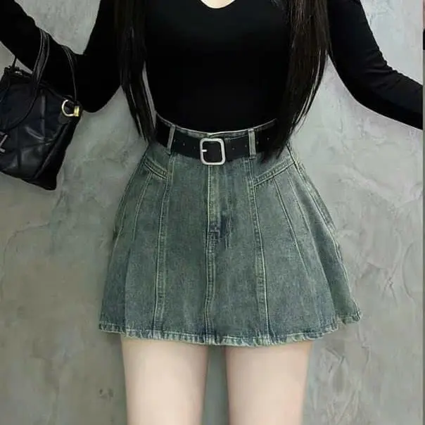 (CÓ BIGSIZE) Chân Váy Jean Xòe Xếp Ly Có Lót Quần Phom Ngắn Chất Jean Không Giãn - Nữ - Women -Khuy 6