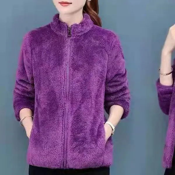 Áo Khoác Lông Cừu Cực, Hai Mặt, Dành Cho Nữ, Ngắn, Ngoại Cỡ, Lông Cừu San Hô, Mùa Đông, Dày Dặn, Áo Lông Cừu Giữ Nhiệt, Áo Len Nữ, 2024 Women Top 7