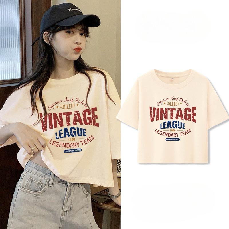 Áo Croptop Thun Cotton 1oo% Form Rộng Tay Ngắn Cổ Tròn Hình In NHIỀU MẪU AT0035