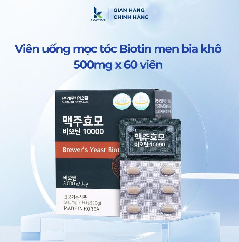 Viên Uống Hỗ Trợ Mọc Tóc Biotin Men Bia Khô 500mg x 60 viên