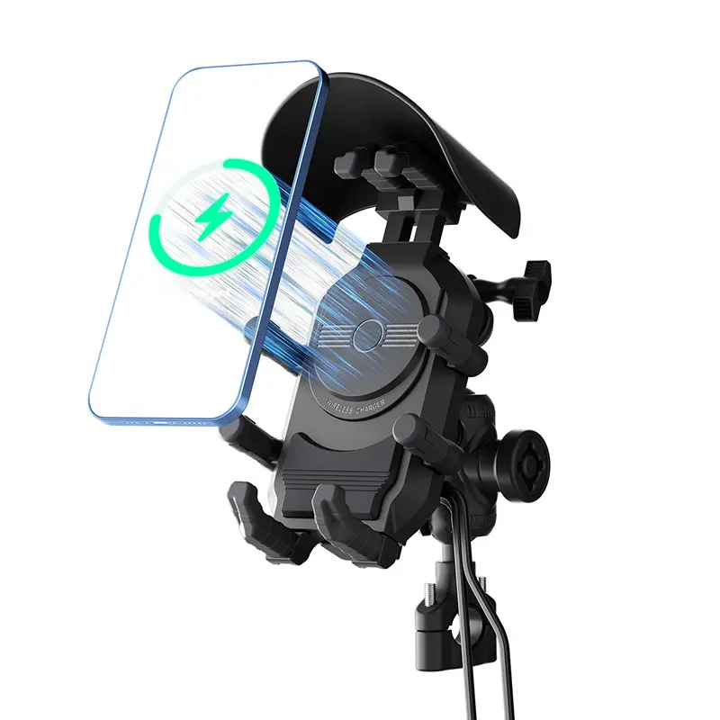 Motorcycle Wireless Charging Phone Holder Shockproof Motorcycle Mount Navigation Holder with A+C Port Fast Charging Anti-theft Model