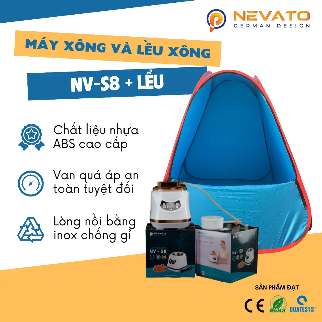 Combo Xông Hơi Gồm Lều Và Nồi Xông Nevato NV-S8 Cao Cấp Tặng Một Tinh Dầu Xông