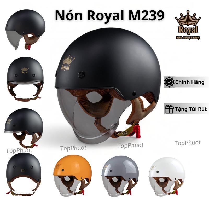 Mũ bảo hiểm 1/2 Royal M239 kính âm chính hãng size M L XL XXL cho nam và nữ đi xe máy tại Top Phượt