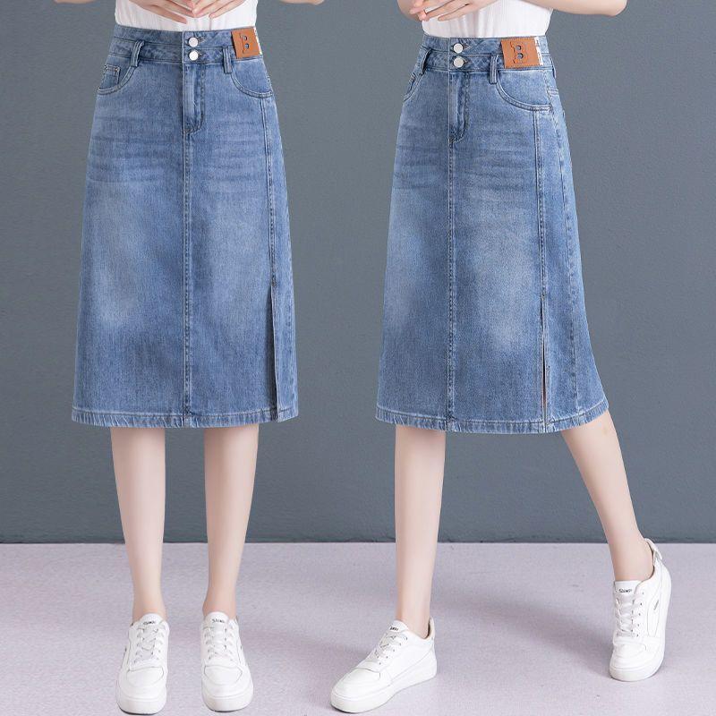 Chân Váy Denim, Dành Cho Nữ, Cạp Cao, Chân Váy Chữ A, Mỏng Và Mỏng, Dài Trung Bình Thiết Kế Xẻ Tà, Phong Cách Bodycon, Hàng Mới Về Mùa Hè 2024 0