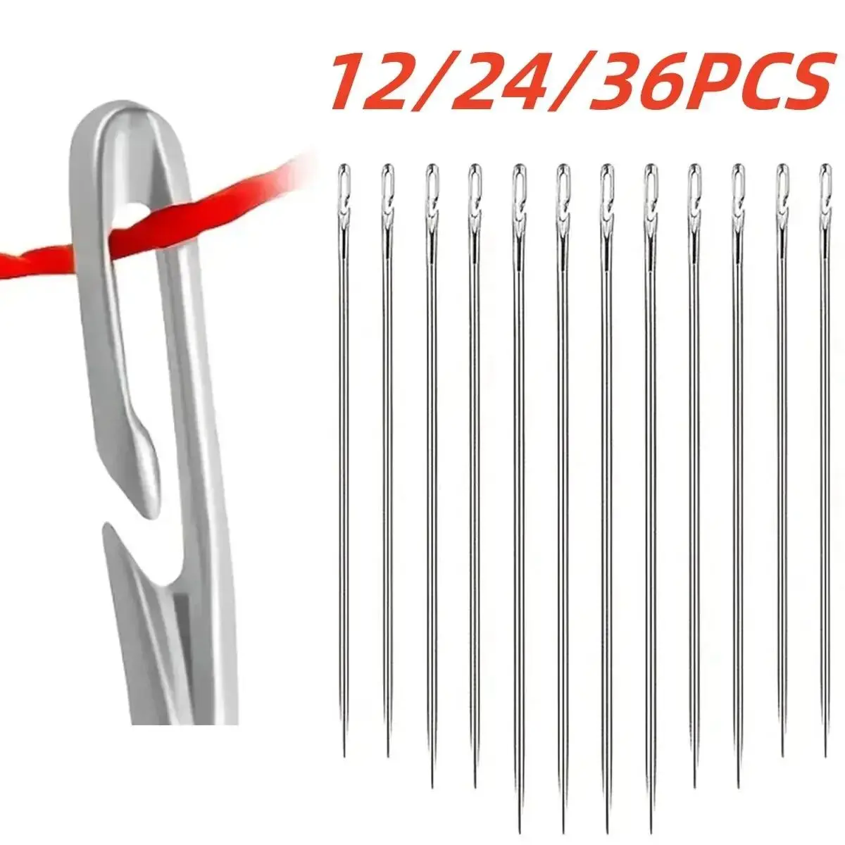 12/24/36PCS Side Holes Blind Needles Sewing Stainless Steel Elderly Needle for Sewing Household DIY Jewerly Beading Threading Needles