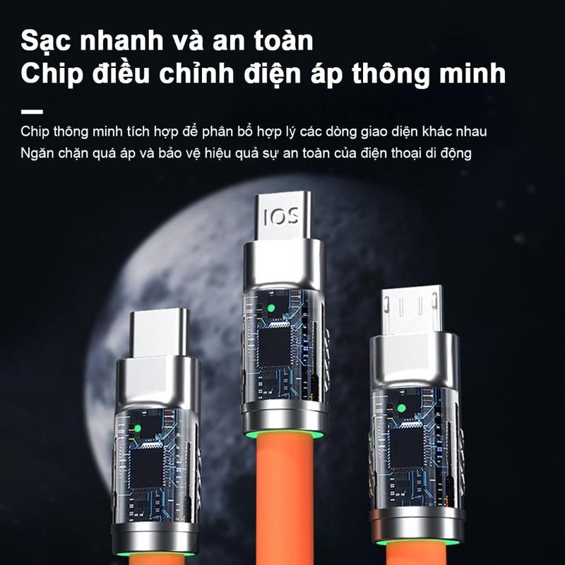 Cáp Sạc Nhanh 3 Trong 1 6A Đầy Đủ Cổng [ BH 6 Tháng ] - 3 Cổng Bằng Silicone Và Hợp Kim Kẽm Cực Bền Và Chất Tốt Phụ Kiện Sạc Điện Thoại 7