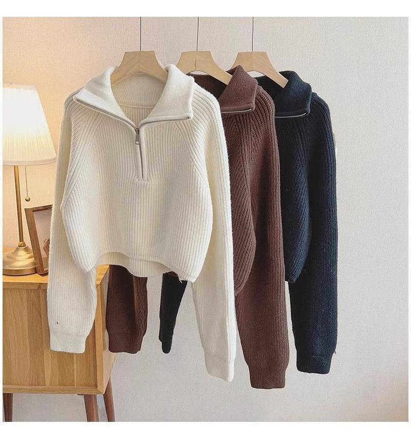 Product Introduction of Áo Len Lười Áo Trên, Dệt Kim Dày, Dáng Rộng Vừa Vặn, Dây Kéo Cài Cửa, Ve Áo, Thiết Kế Đẹp Mừng Sức, Dành Cho Nữ, Hàng Mới Về Thu Đông 2024 Top Women 18