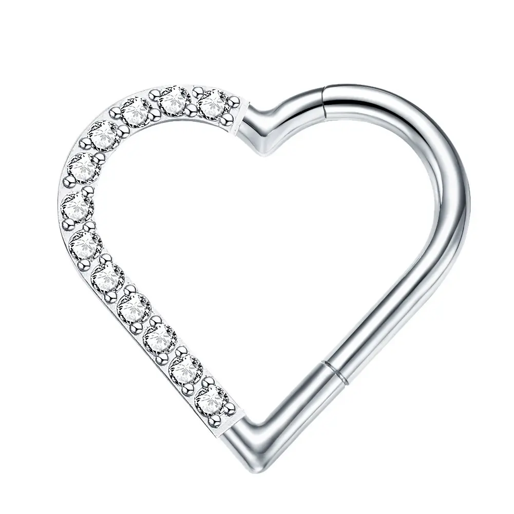 -selling G23 Titanium Heart Nose Ring Personality Simple Punk Zircon Body Piercing Seamless Nose Jewelry Earrings
