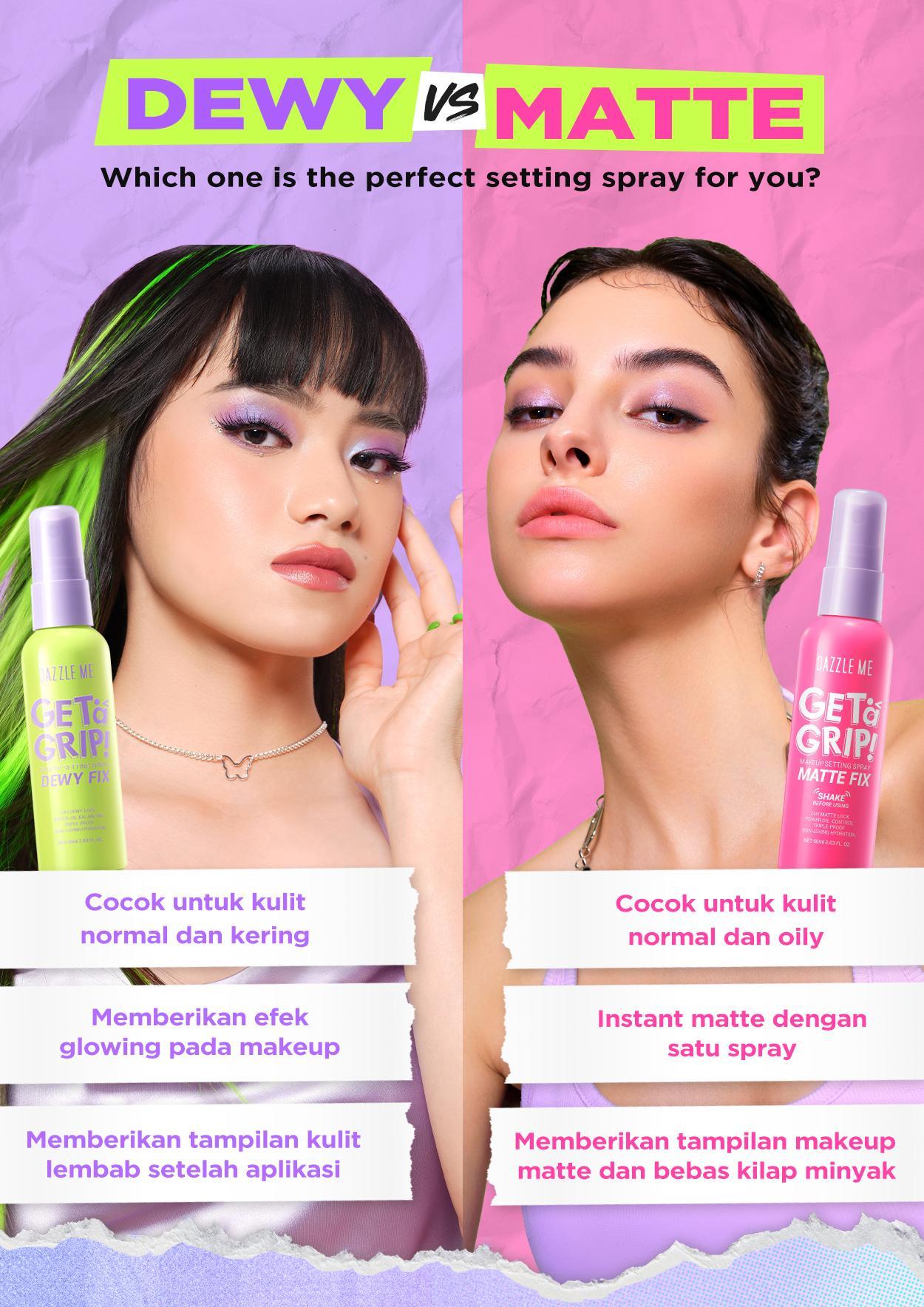 DAZZLE ME Get a Grip! Makeup Setting Spray Dewy Fix Prime Set Anti Pollution Setting Spray Beauty Protecting 4 X Hydrating Makeup Mist Flawless Lightening Primer Water Tahan 24 JAM