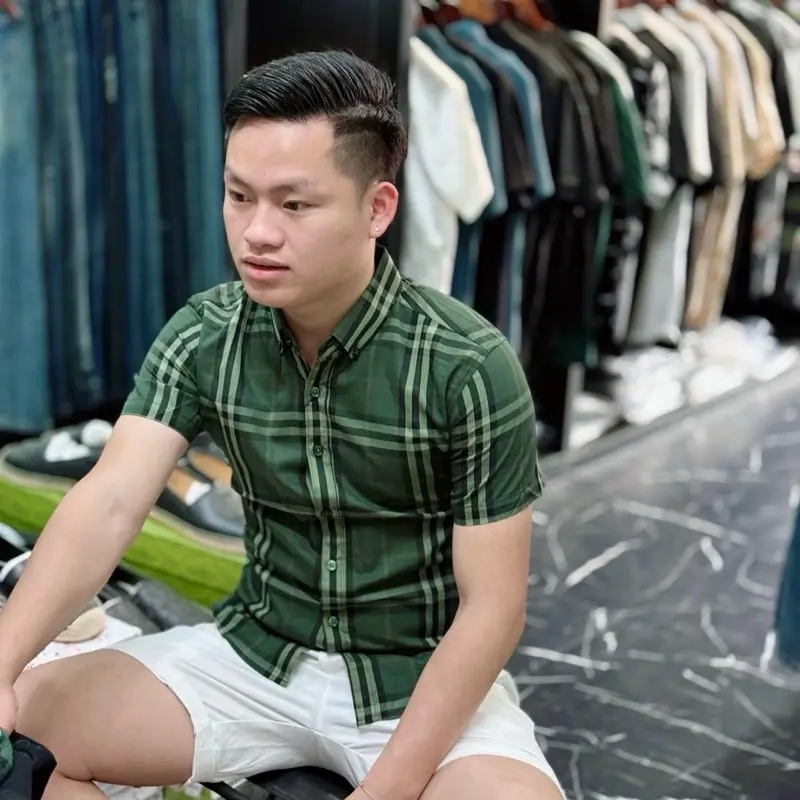 Sơ mi cộc kẻ màu xanh dành cho nam QCCCC