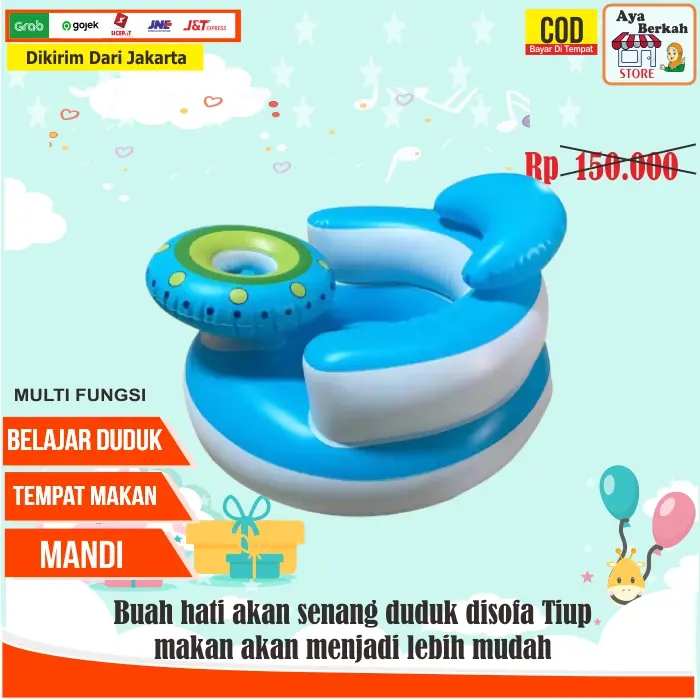 Sofa kursi tempat duduk bayi Mobil belajar duduk model pompa tiup Seat baby chair kursi makan bayi Biru Tanpa Musik Bayi Balita 0