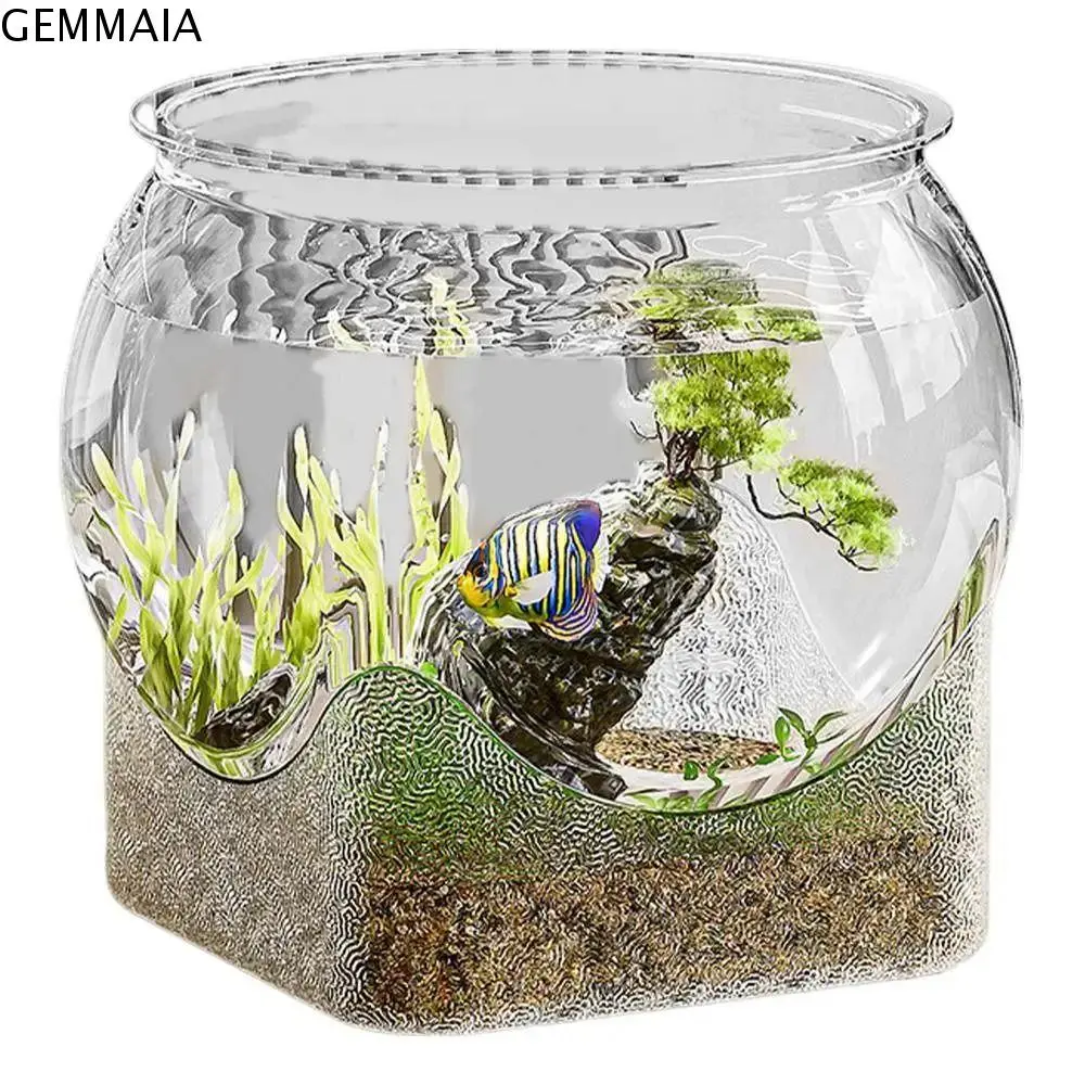 GEMMAIA Anti-broken Ultra Clear Round Fish Bowl Removable Goldfish Bowl Viewing Tank 360-Degree View Decorative Desktop Fish Tank Tabletop Ornament