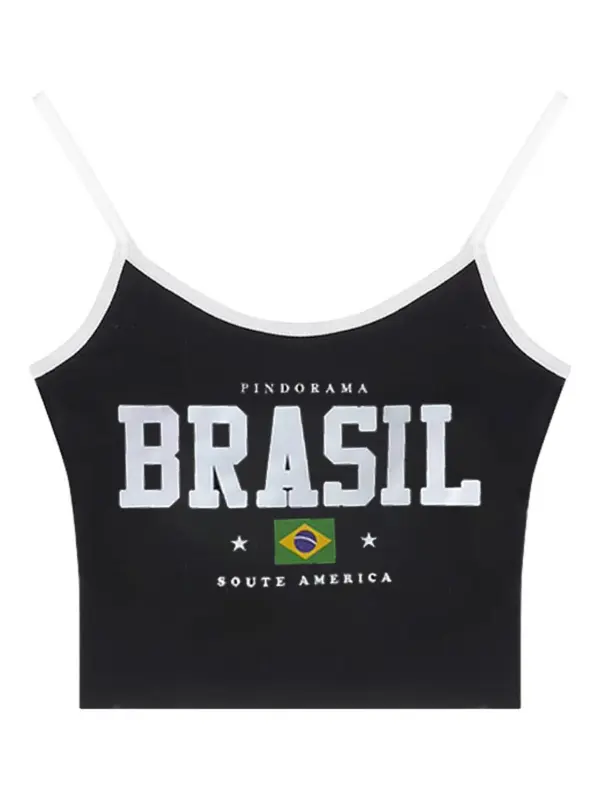 Women's Letter Print Contrast Binding Crop Sports Vest, Casual Sleeveless Spaghetti Strap Top for Summer, Ladies Sportswear Fitness  for Indoor Outdoor Wear 2