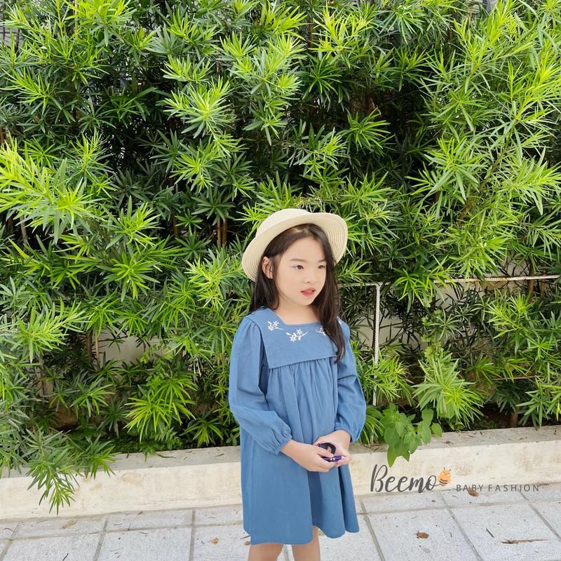 Váy đầm babydoll Beemo vải đũi thêu yếm từ 1 đến 6 tuổi - 22182VHD , quần áo trẻ em, váy bé gái, đầm cho bé, bé gái từ 1 tuổi, 2 tuổi, 3 tuổi, 4 tuổi,5 tuổi,6 tuổi,7  tuổi, 9 - 27kg, baby, kid