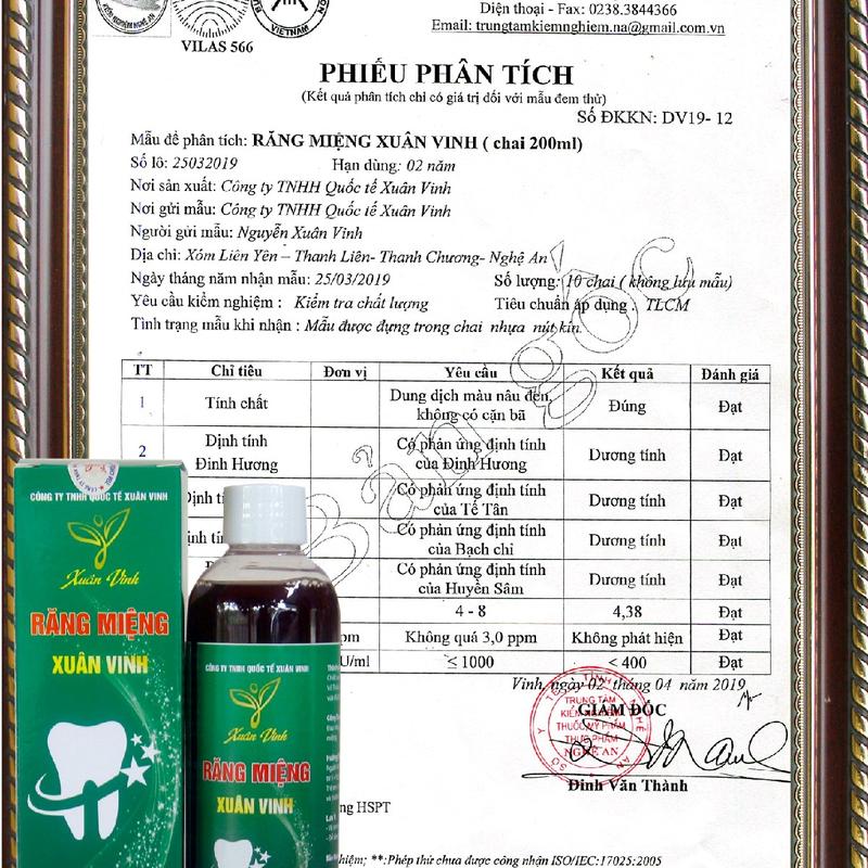 Răng Miệng Xuân Vinh. dạng nước, nguồn gốc thảo dược, dễ dử dụng, chai có dung tích 200ml, nước màu nâu đen 3