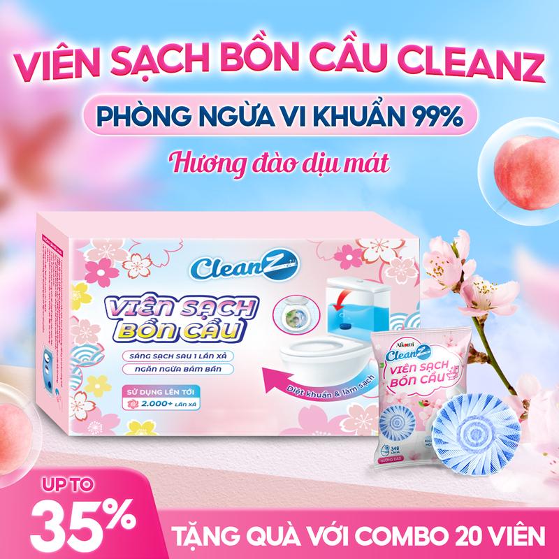 [MUA 1 ĐƯỢC 2] Viên Sạch Bồn Cầu CleanZ sạch khuẩn thơm mát làm sạch mảng bám khử mùi diệt vi khuẩn toilet thế hệ mới hương đào 50g/gói
