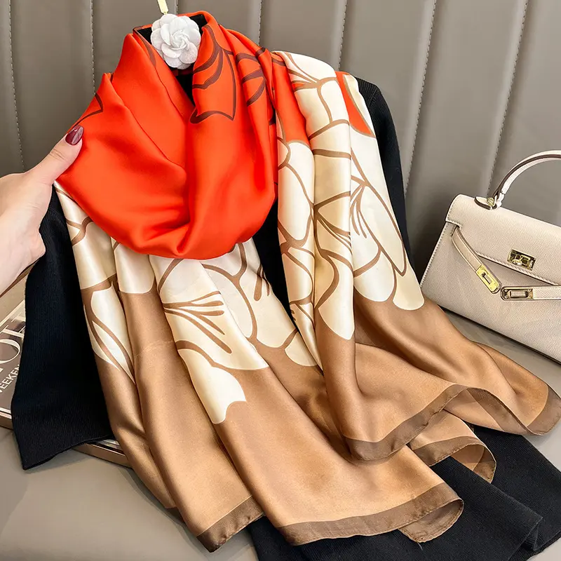 Khăn choàng lụa giả dài 90*180cm in họa tiết thời trang chống nắng thoáng khí khăn choàng đầu khăn choàng WJ18090-16 khăn choàng cổ cho nữ