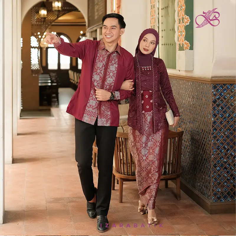 New Laksmi Burgundy - Setelan Baju Kebaya Wanita Songket Brokat Payet Modern Couple Wisuda Lamaran Kondangan Aesthetic [izarabatik] 1