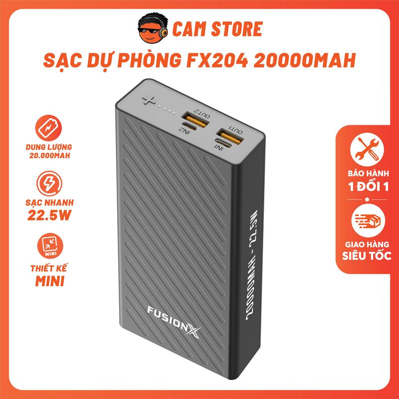Sạc Dự Phòng FUSIONX FX204 20.000mAh - Sạc Nhanh 22.5W Thiết Kế Nhỏ Gọn Tương Thích Sạc Nhiều Dòng Điện Thoại Sạc Được 2-3 Lần ĐT | FX204