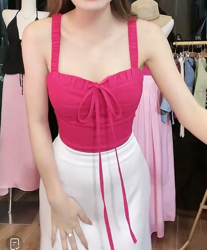 DUN TOP | Áo 2 dây nhún bản to, có mút ngực, form crotop, chất linen size SML NỮ TOP WOMEN