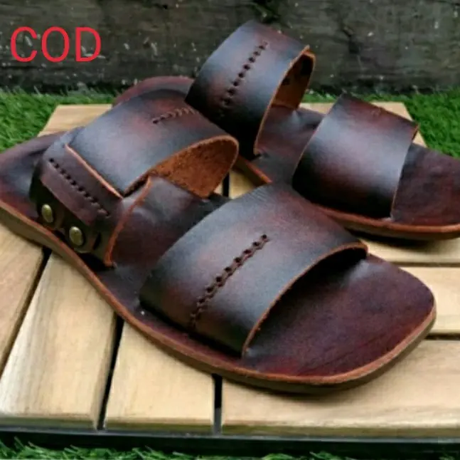 sandal kulit ban dua Coklat Hitam Karet