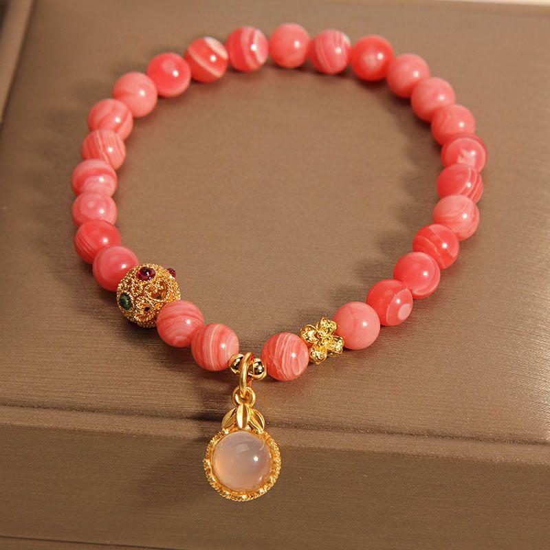 Product Introduction of Rhodochrosite Bracelet Female Ins Special-Interest Design Light Luxury High-Grade Feeling Girlfriends Net Red Opal Water Drop Pendant Bracelet bracelet  stack 8