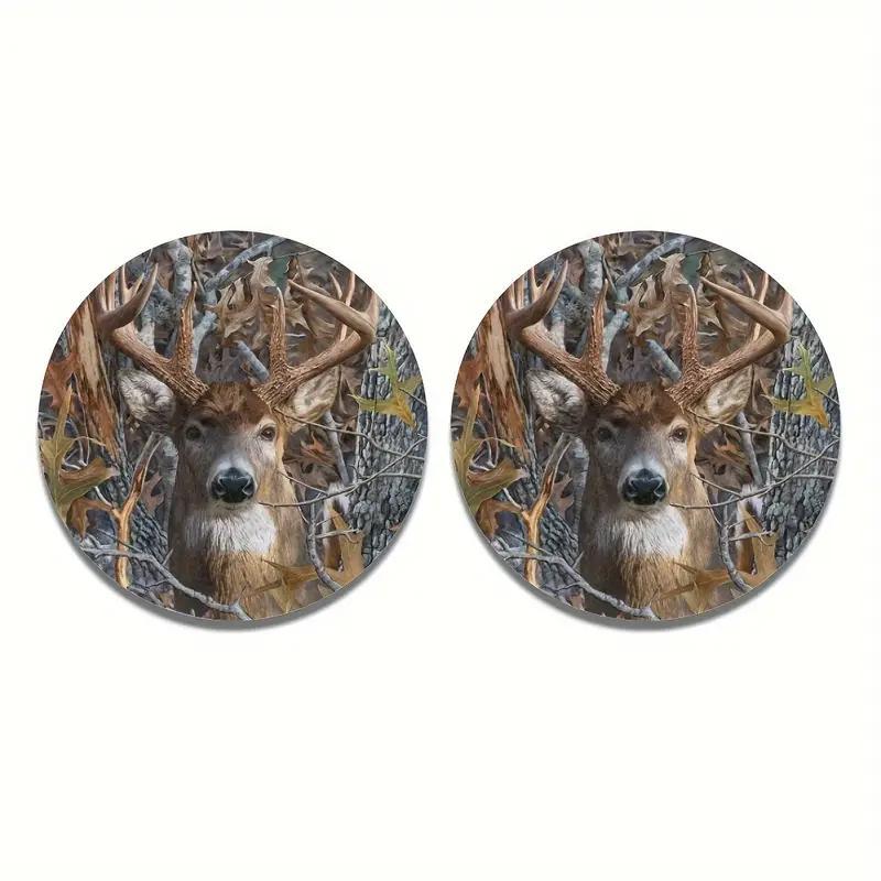 Car Coaster, Deer Pattern Round Anti-slip Car Cup Holder Pad, Car Interior Decoration Accessories for Women & Men 0