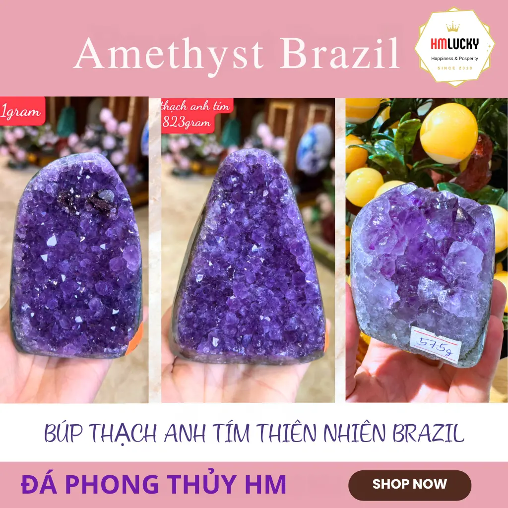 Búp Đá Thạch Anh Tím, Hốc Tinh Thể Thạch Anh Brazil, Decor trang trí phong thủy đẹp ,Nhiều Kích Cỡ