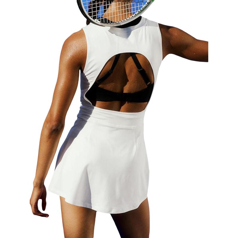 Product Introduction of Women Tennis Dress, Sleeveless Crew Neck Hollowed Slit Mini Dress Tank Dress with Built-in Shorts 34