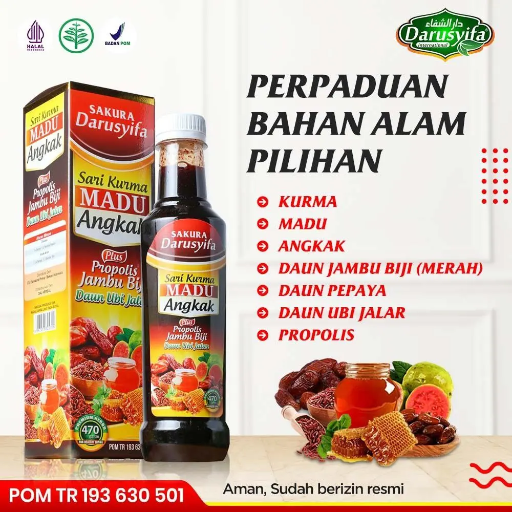 Darusyifa - Sari Kurma Madu Angkak Plus Propolis Jambu Biji  470gr Darusyifa Obat Tipes Bdb Dan Membantu Menaikan Trombosit Asli Original