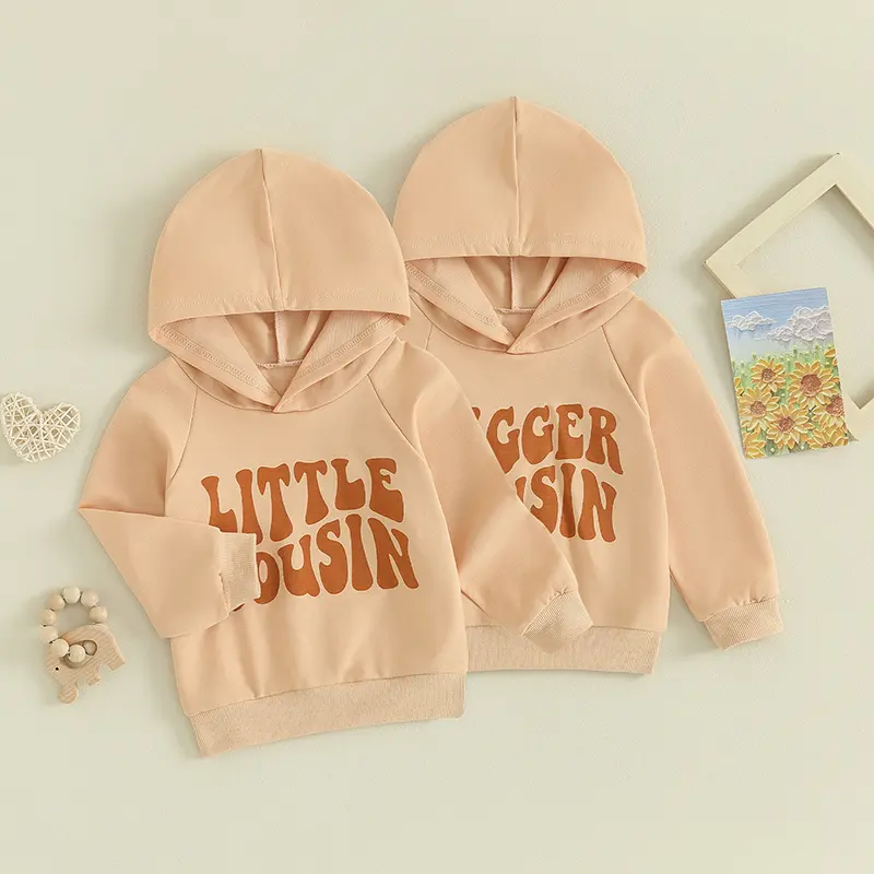 Brother Cousin Matching Clothes Family Love Kids Boys Hoodie, Long Sleeve Hooded Letters Print Pullover Spring Fall Casual Sweatshirt