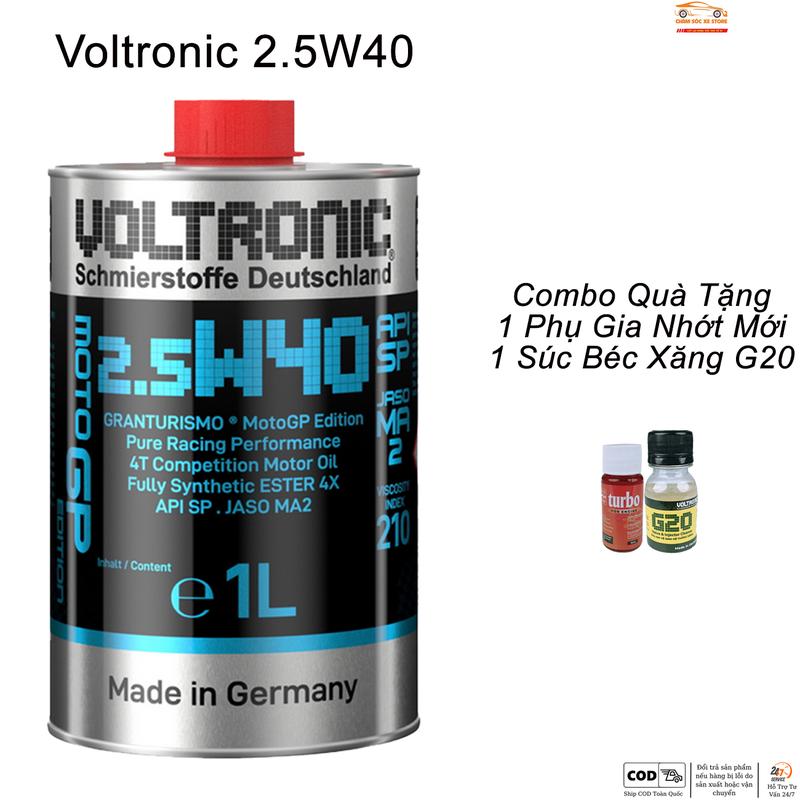 Dầu Nhớt Voltronic 2.5w40 Và Bộ Combo Quà Tặng Gồm 1 Súc Béc Xăng G20 Và 1 Phụ Gia Nhớt Mới Xado Very Turbo