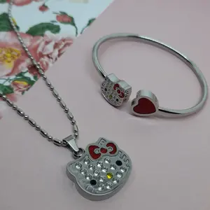 TERLARIS 1 SET KALUNG DAN GELANG HELLO KITTY  [ BISA COD ] batu jewellery Stone
