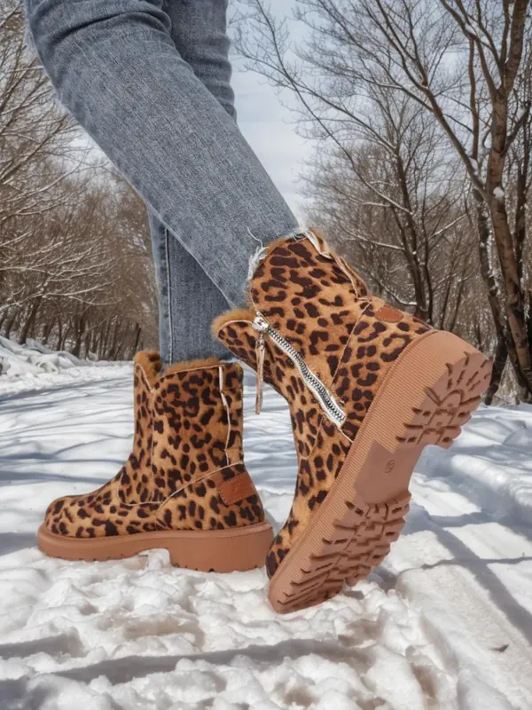 Women's Solid Color Zipper Side Warm Snow Boots, Casual Sporty Plush Ankle Boots for Outdoor Wear, Non-slip Outdoor Shoes for Women & Girls 8