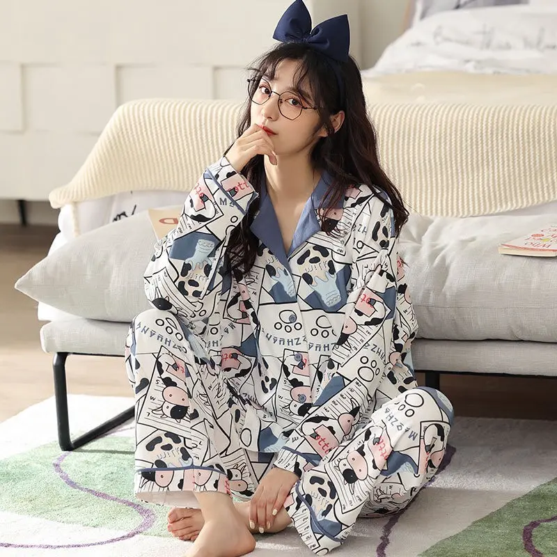 [TD8]Bộ Ngủ Dài Tay Nữ Pyjama, Bộ Mặc Nhà Dễ Thương Chất Liệu Cotton Thu Đông 2023( Hàng Quảng Châu Cao Cấp) A06