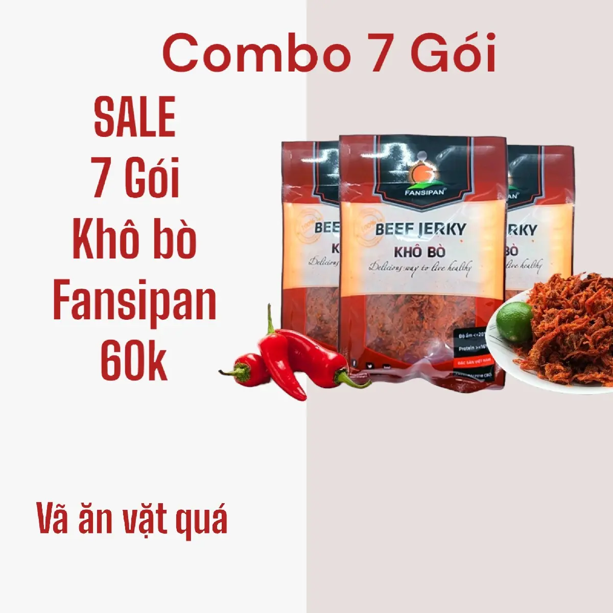 COMBO 7 GÓI BÒ KHÔ SỢI FANSIPAN GIÁ 66 NGHÌN Snack Ăn Vặt
