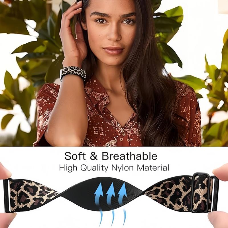 Fashionable Leopard-Print Nylon Elastic Watch Band (Band Only), Stylish Watch Band for Men & Women, Wearable Accessories Compatible with Apple Watch Series 3