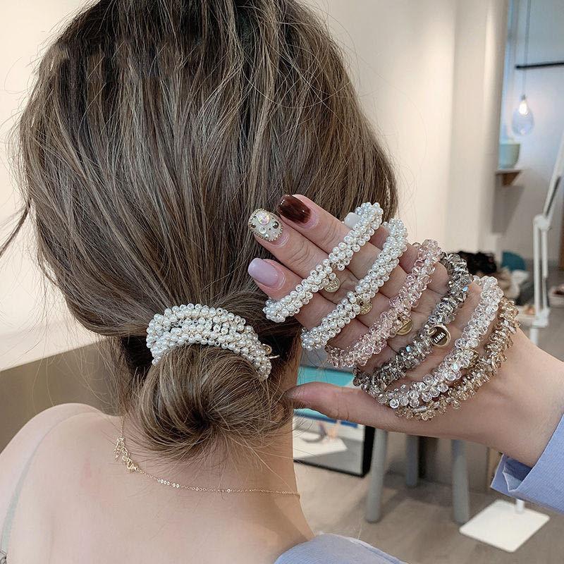 Product Introduction of Korean Simple Temperamental Bracelet Dual-Use Instafamousrubber Band Sweet Headwear Vintage Pearl Head Rope Hair-Binding Crystal Hair Tie 6