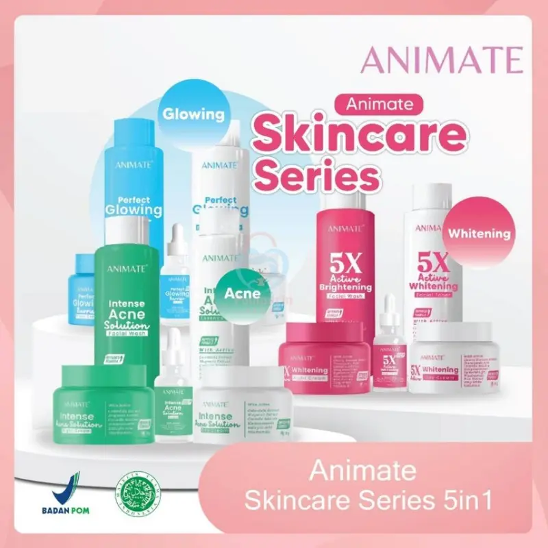 [5in1] Animate - Paket Series 5x Active Whitening Biru / Perfect Glowing Barrier Series 5in1 Pink  / Acne Series Hijau / Retinoside Biru | Paket Skincare Lengkap db 0