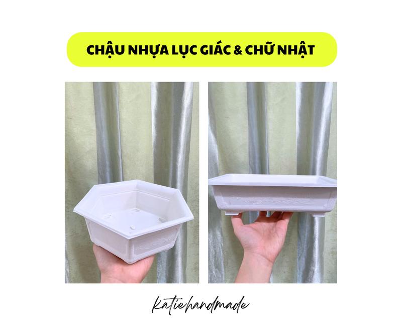 Mã CN - Chậu nhựa làm hoa đào hoa mai kẽm nhung chậu lục giác và chậu chữ nhật trắng phụ liệu làm hoa handmade