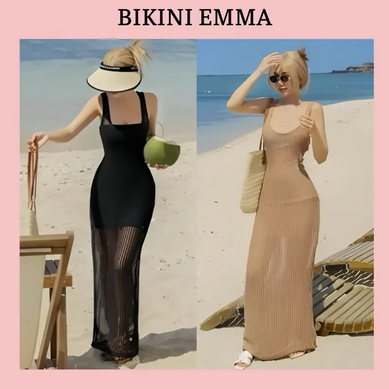 Đầm Dệt Lưới Kèm Váy Quây EMMA Dáng Dài Tôn Dáng (Có Mút Đệm) Có Kéo Khoá Sau Lưng