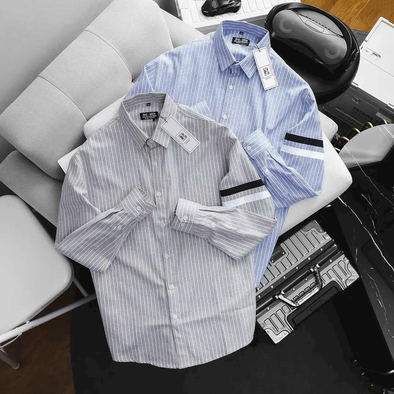 Áo sơ mi tay dài vải oxford sọc dọc thời trang bigsize nam tới 130 kg