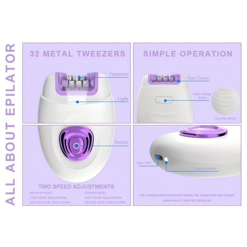 Product Introduction of Factory Stock Lots Low-cost 6in1 Hair Removal Sets For Arms, Legs, Underarms & Bikini-Area | Two Speed, Essential Compact Hair Removal Epilator For Women 9