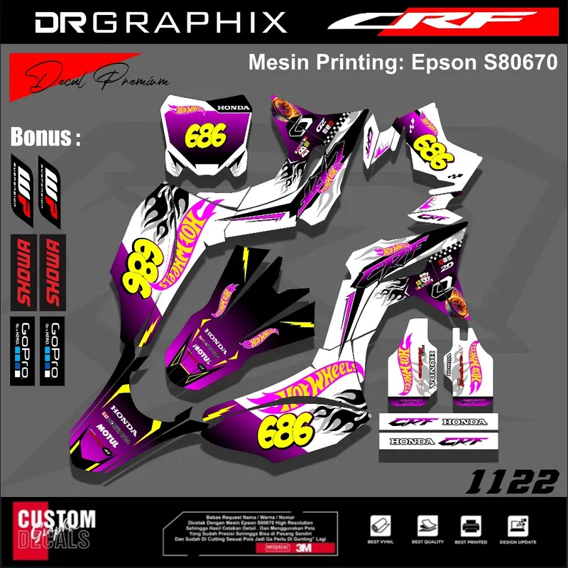 DECAL VARIASI HONDA CRF 150 L HOTWHEELS STYLE / STICKER LIST MOTOR CRF 150 L HOTWHEELS STYLE 8