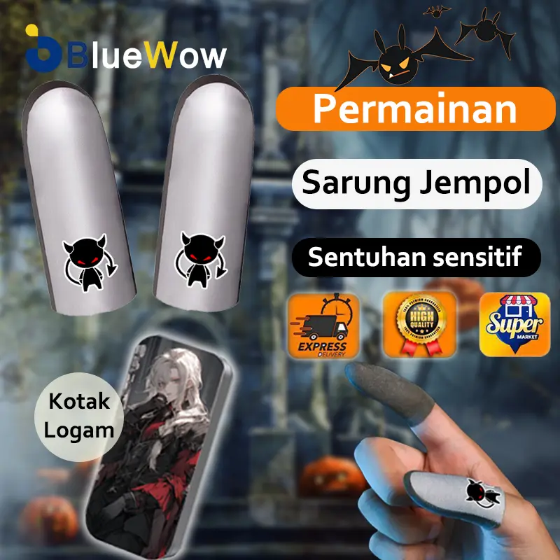 BlueWow Sarung jari game, sarung Jari Gaming Super Sensitif dan box sarung jempol, Nyaman dan ringan, bernapas dan menyerap keringat, sensitivitas tinggi, Pengalaman gaming terbaik, Sarung jari game untuk Call of Duty, Pubg Mobile, Free Fire