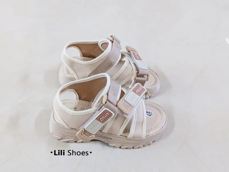 Size 27-34-Dép quai hậu đi học bé gái, đế chất PU bền nhẹ, quai da, phom đơn giản màu kem dễ phối đồ 5
